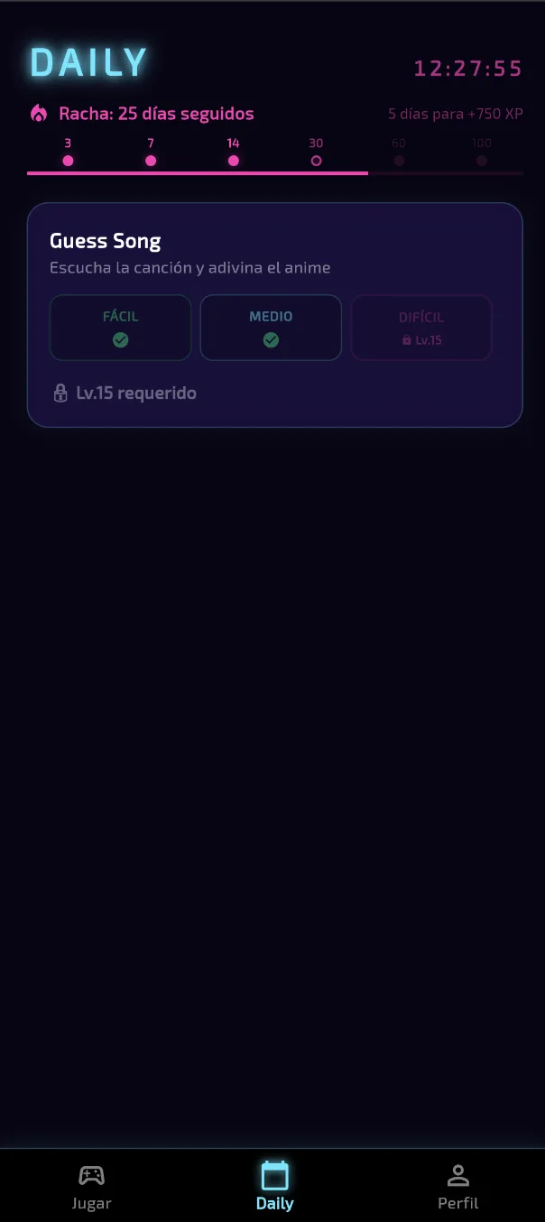 Utagami Daily - Reto diario con racha de 25 días y selector de dificultad Fácil / Medio / Difícil